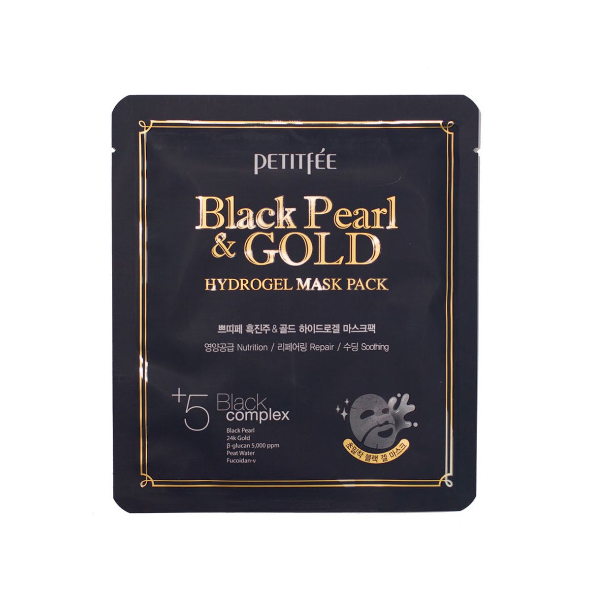 Гидрогелевая маска с черным жемчугом Petitfee Black Pearl Gold Hydrogel Mask Pack - 32 мл