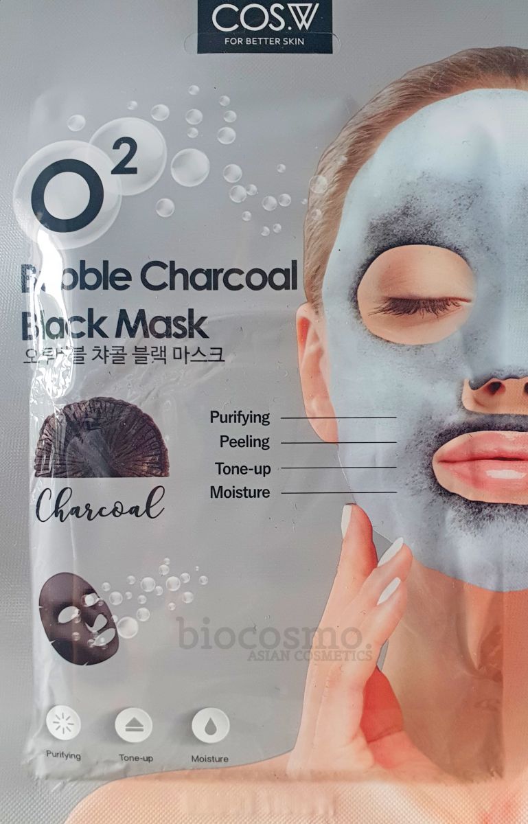 Пузырьковая тканевая маска с древесным углем COS.W O2 Bubble Charcoal Black Mask - 20 мл